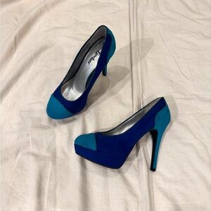 Women’s Limelight brand platform high heels in a blue and turquoise two-tone